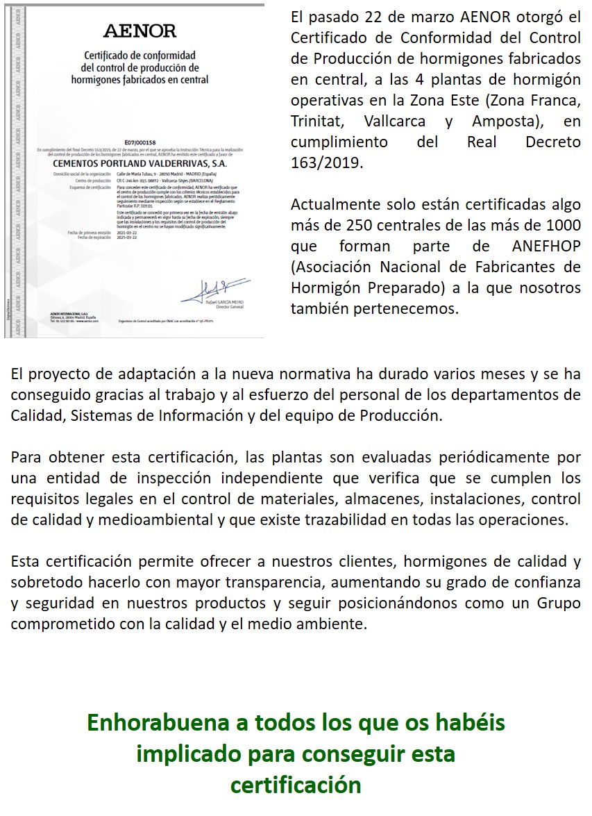 Comunicado Certificado AENOR